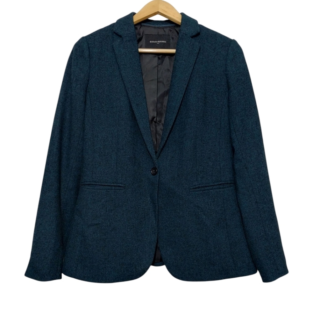 Banana Republic Women's 4 Wool Blend Blazer Jacket Pockets One Button Academia